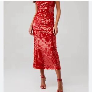 BARDOT Red Sequin Midi Dress